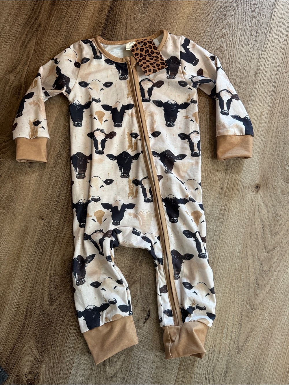 Beige Cow Print Kids One-Piece Romper